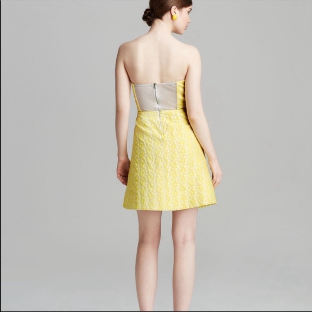 Alice + Olivia Strapless Yellow/Metallic Silver Jacquard Dress- Size 6 GORGEOUS! - Picture 12 of 13